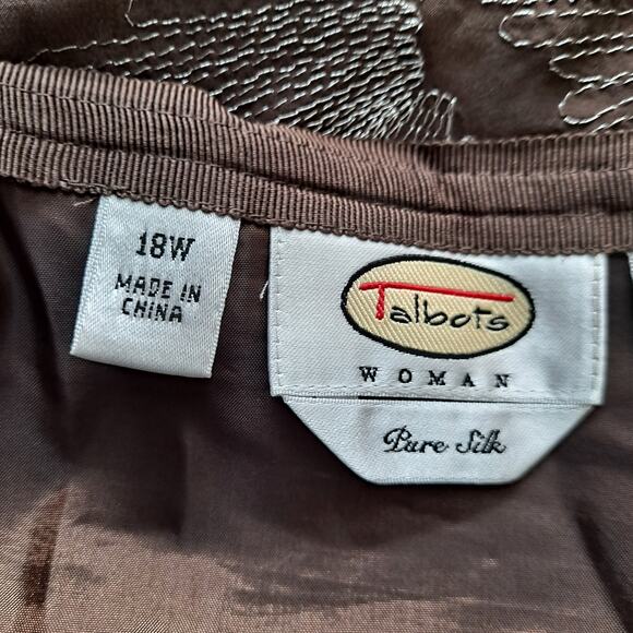 Talbots Pure Silk Skirt Floral Embroidered Pleated A-Line Brown Women Size 18W - Picture 8 of 9